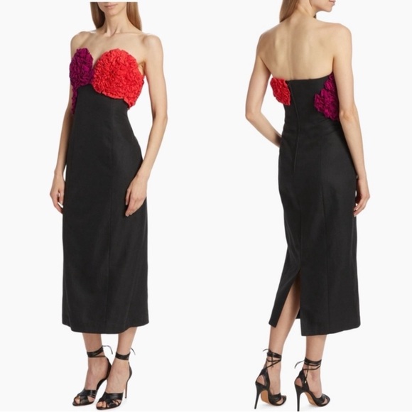 NWT Mara Hoffman Carmen Midi Dress Sculptural Floral Bustier Black Multi Sz 8 - Picture 4 of 17